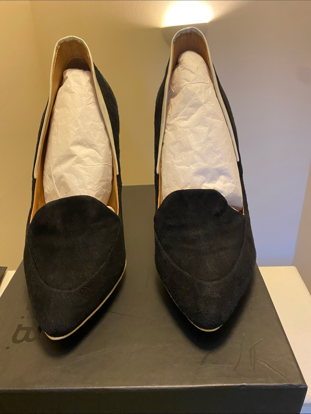 L.A.M.B. Black Pointed-Toe Suede Flats